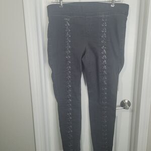 Torrid Denim size 1R jeans 1X elastic waist tapered criss cross pull-on ribbon